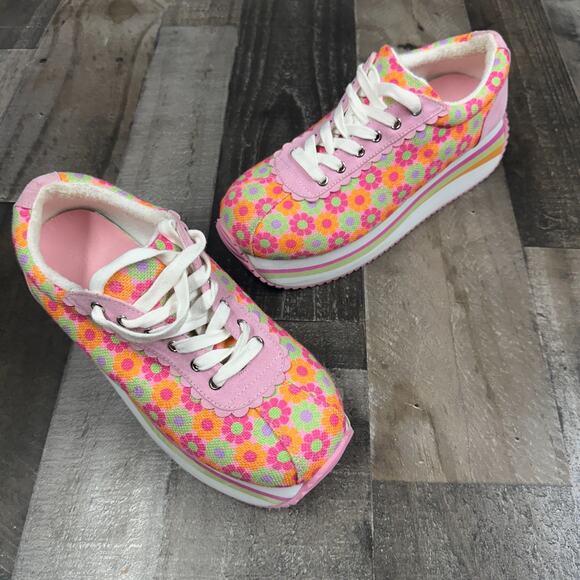 Dolls Kill Shoes - Sugar Thrillz Dolls Kill Groove With Me Floral Striped Platform Sneakers Size 10